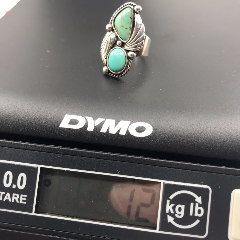 Vintage Navajo Sterling Silver Southwest Double Turquoise Stone Ring Size 7 - Picture 3 of 5